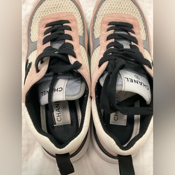 Chanel women Mesh Suede Calfskin Grained Calfskin Womens CC Sneakers 38.5 pink - Picture 8 of 13